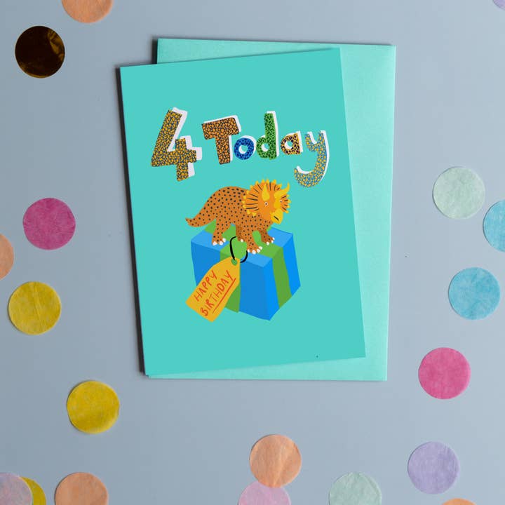 4 Vandaag verjaardagscadeau dinosaurus verjaardagskaart voor wholesale door Lorna Syson