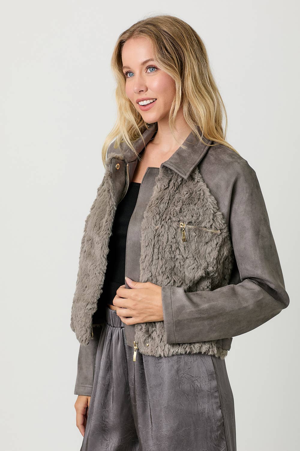 Mystree - Wholesale Jacket – Women's - 60873 Fur Mixed Suede Jacket