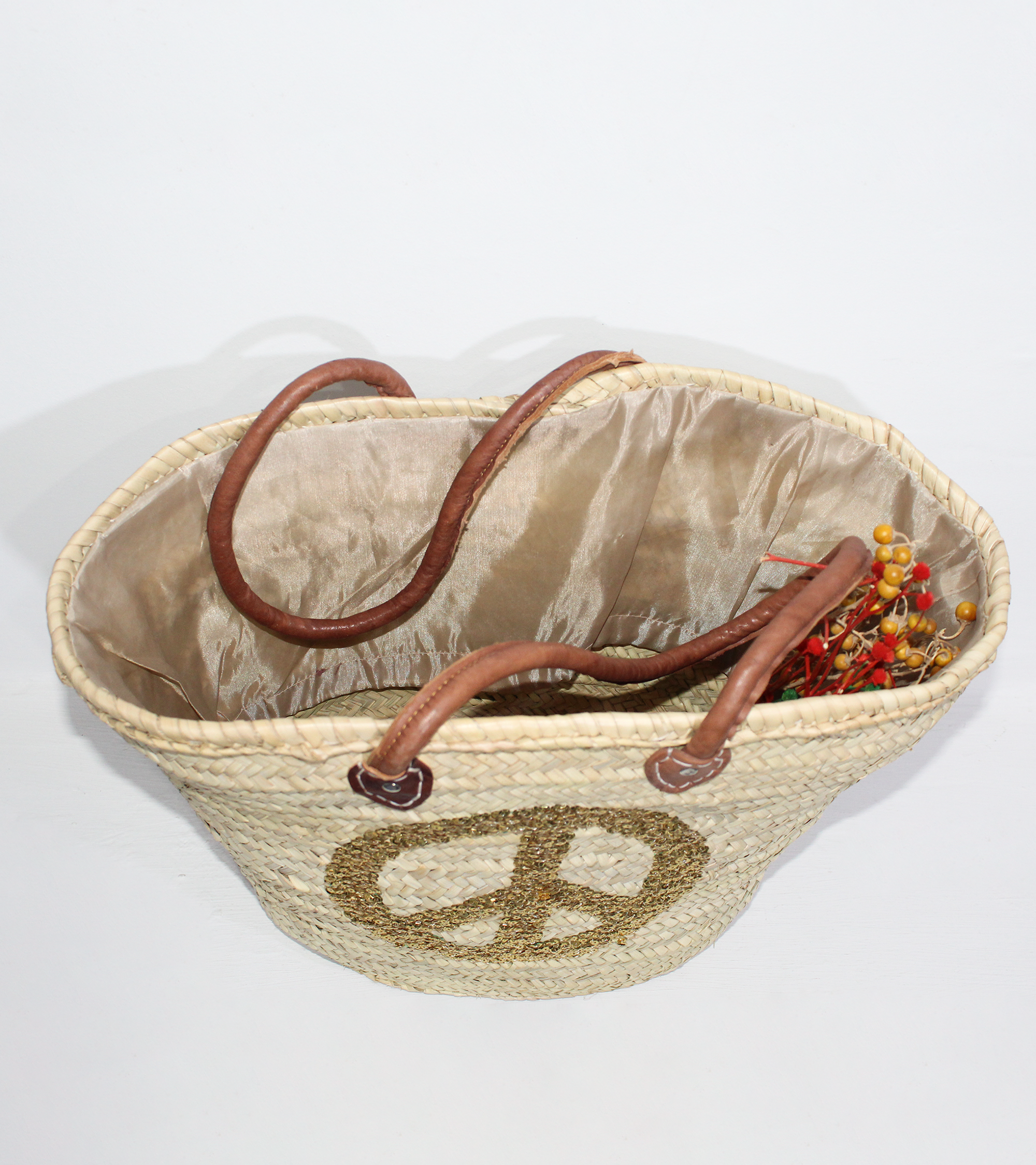 Melecraft - Vendita all'ingrosso Borsa da spiaggia - Borsa di paglia con segno di pace, cesta francese da mercato4