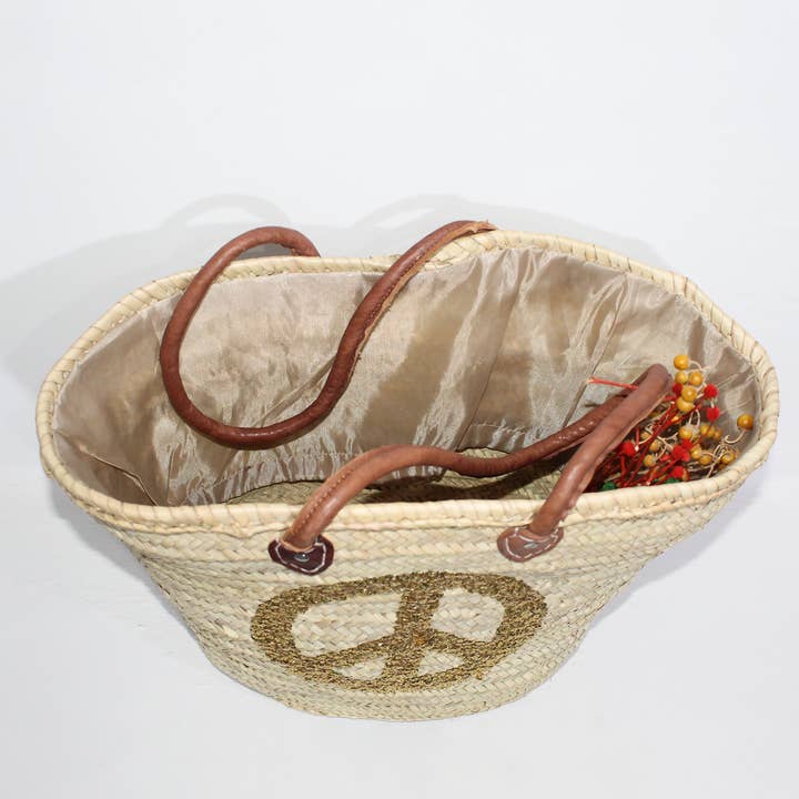 Melecraft - Wholesale Beach Bag - Peace Sign straw bag, french market basket4