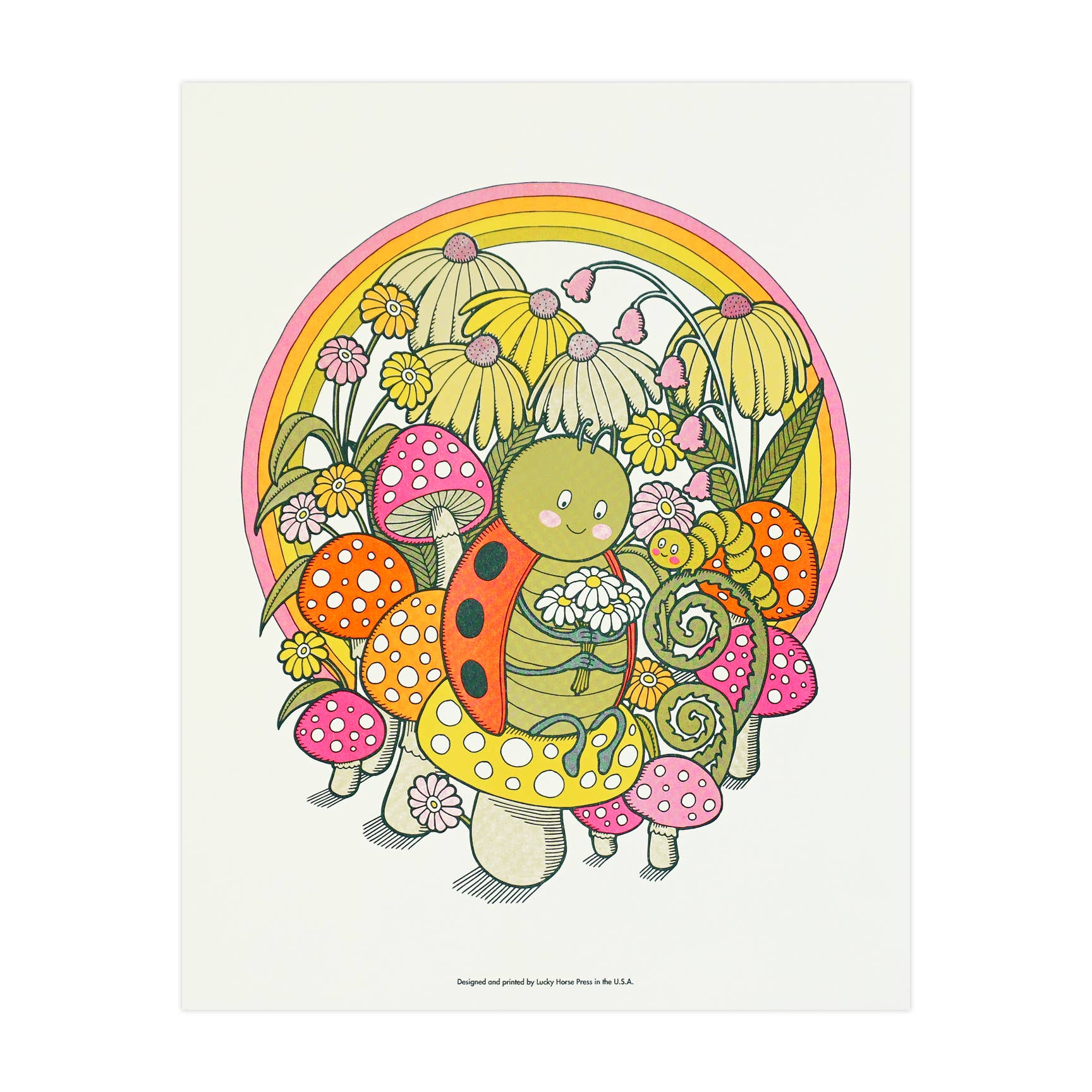 Lucky Horse Press - Wholesale Art Print - Ladybug Garden Risograph Print0