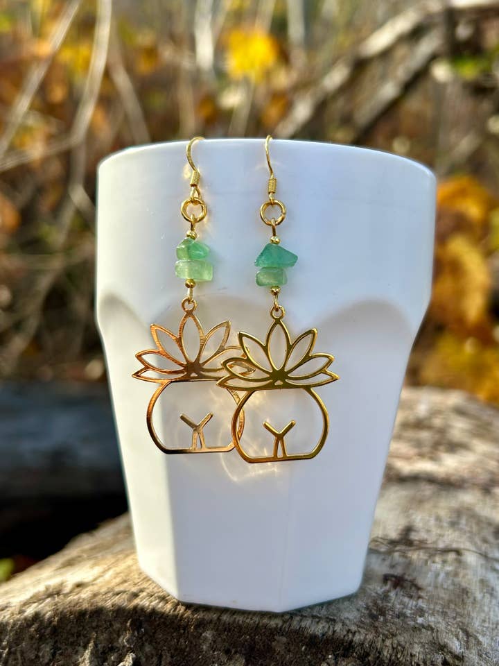 24k Gold Plated Pistil Jade Earrings for wholesale by Ahimsa Gems