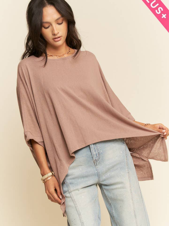Davi & Dani - Wholesale Lounge Top - Women's - PLUS DROP SHOULDERS BATWING SLEEVE SIDE SLIT TOP14