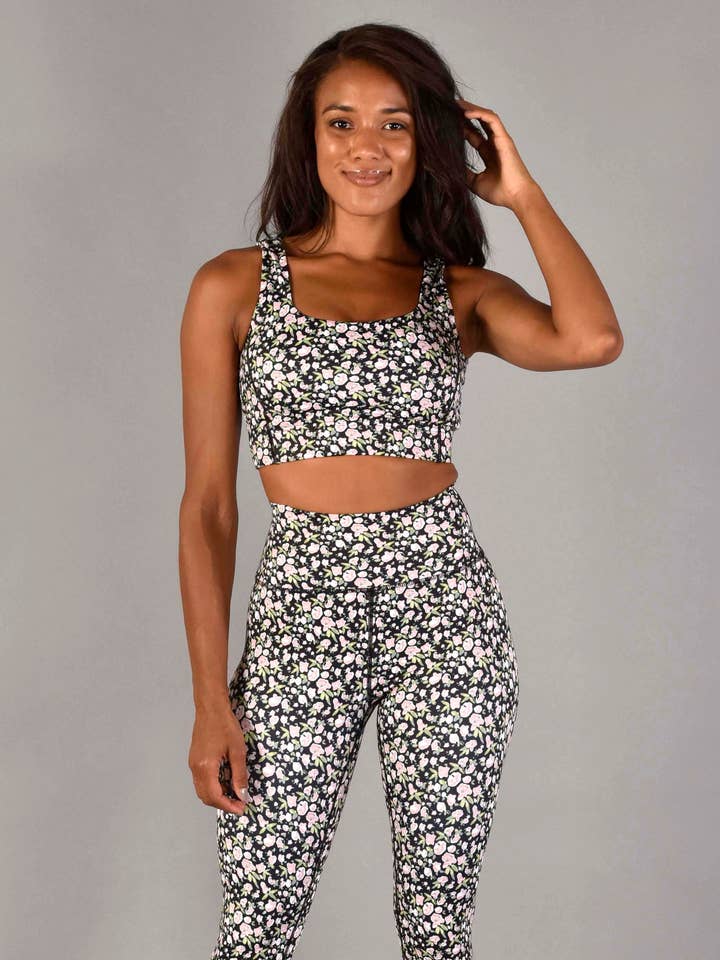 Brigitte Recycled Luxe Longline Bra in Pink Floral for wholesale by Wear Love More LLC