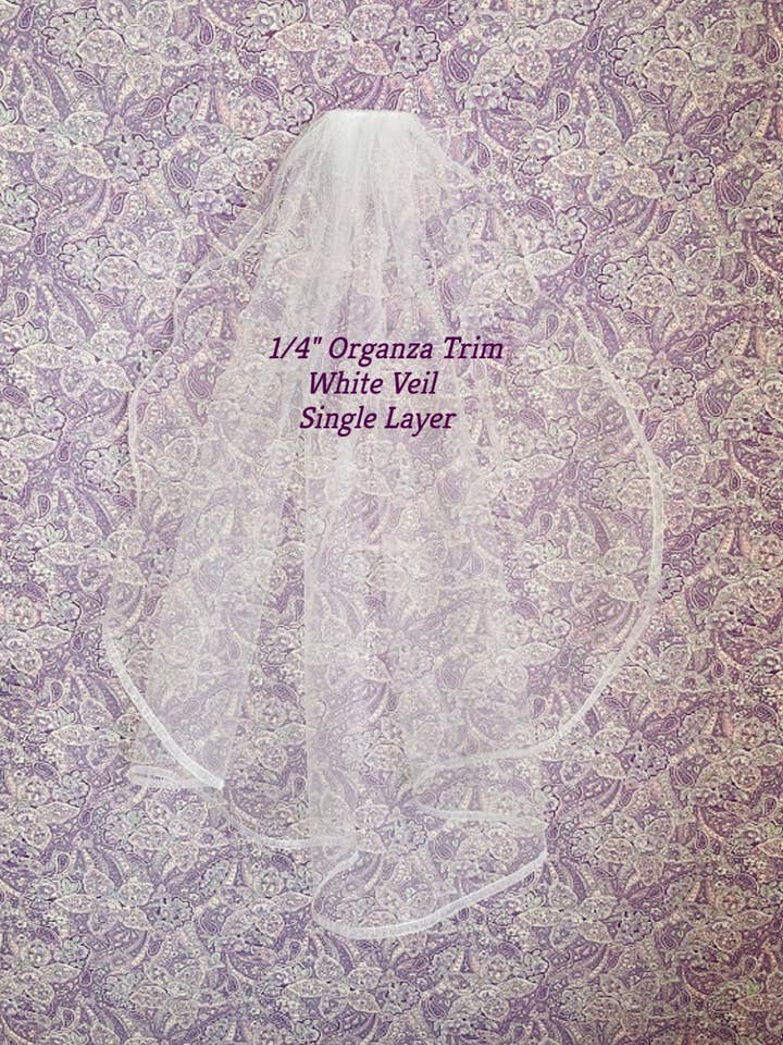 Pre Order Communion Veil White Single Layer Organza Edges for wholesale by Lace and Grace Veils