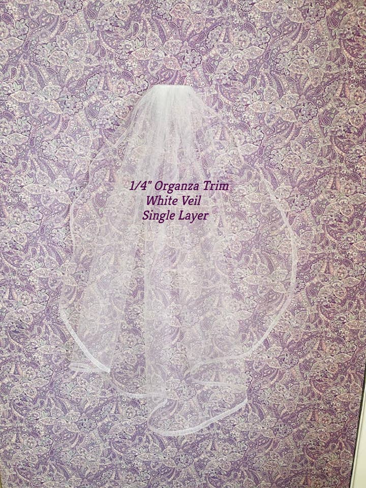 Véu de Comunhão Pré-Encomenda Branco Camada Única Bordas de Organza por atacado de Lace and Grace Veils