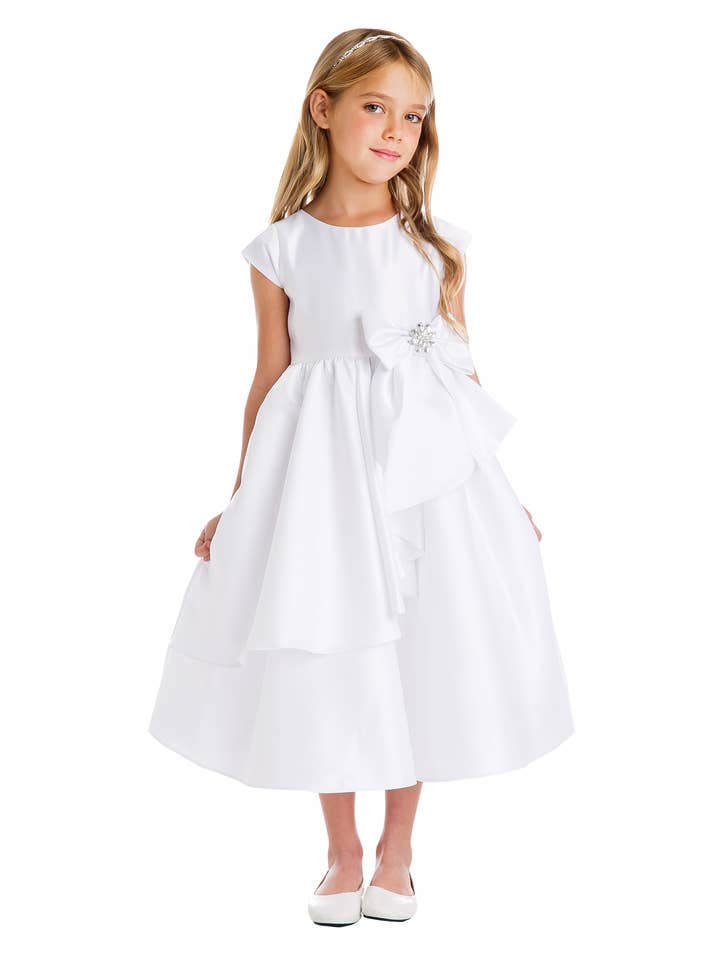 Robe en satin à cascade avec nœud - SK750 pour la vente par Sweet Kids, Inc.