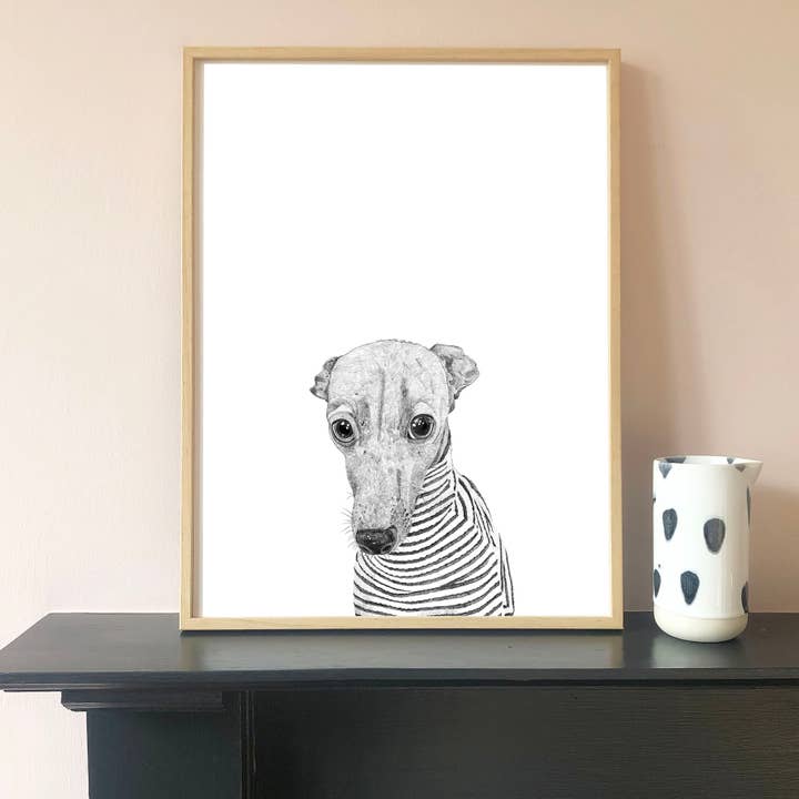 Whippet Stripey Jumper Print for wholesale by Ros Shiers