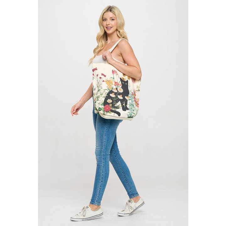 SM WARDROBE – Engroshandel Tote bag - Dame – Tote taske med kat og blomsterprint5