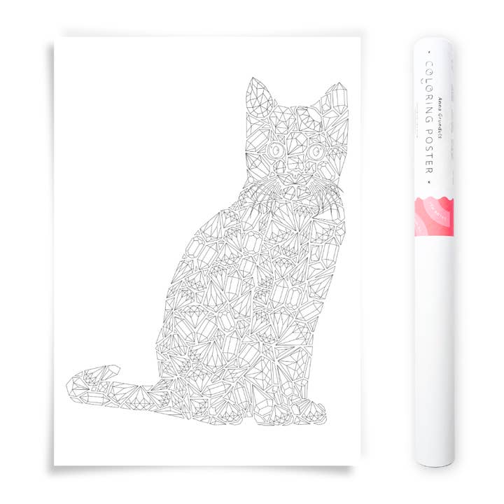 Gemstones Cat Coloring Poster for wholesale by Anna Grunduls Design