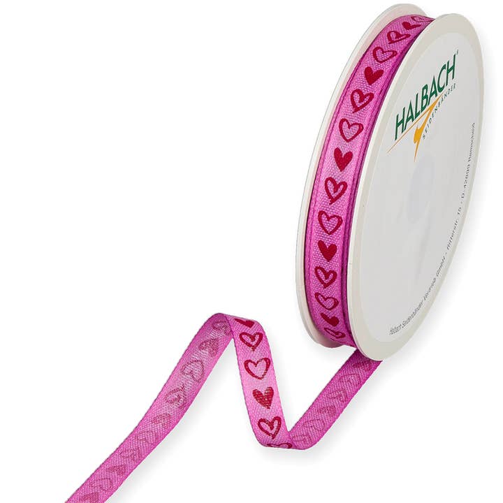 Band Herzen, B10mm, L20m, Pink-Rot für den Großhandel von Vosteen