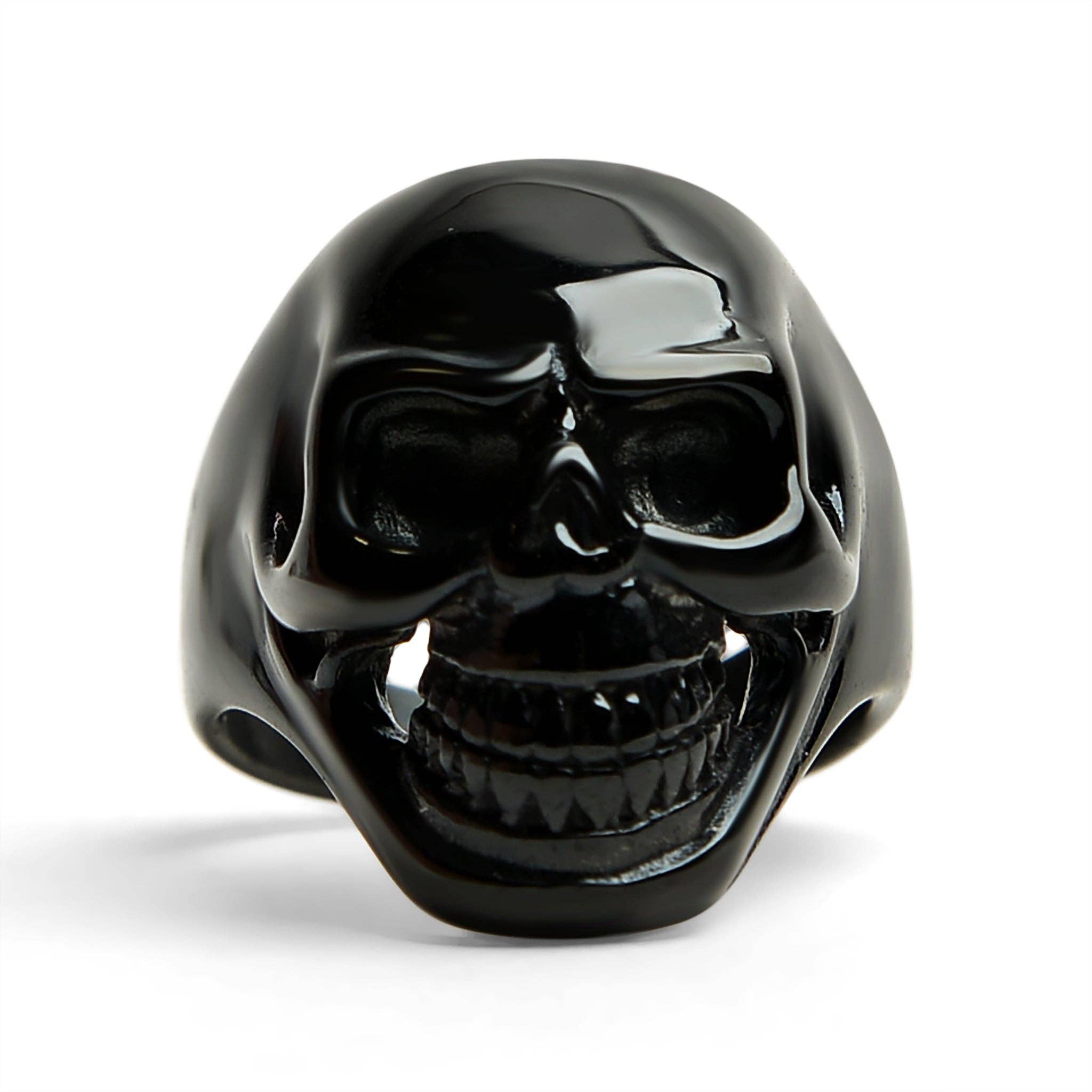 WJW - Wholesale Cocktail/Statement Ring - Black Grinning Skull Stainless Steel Ring2