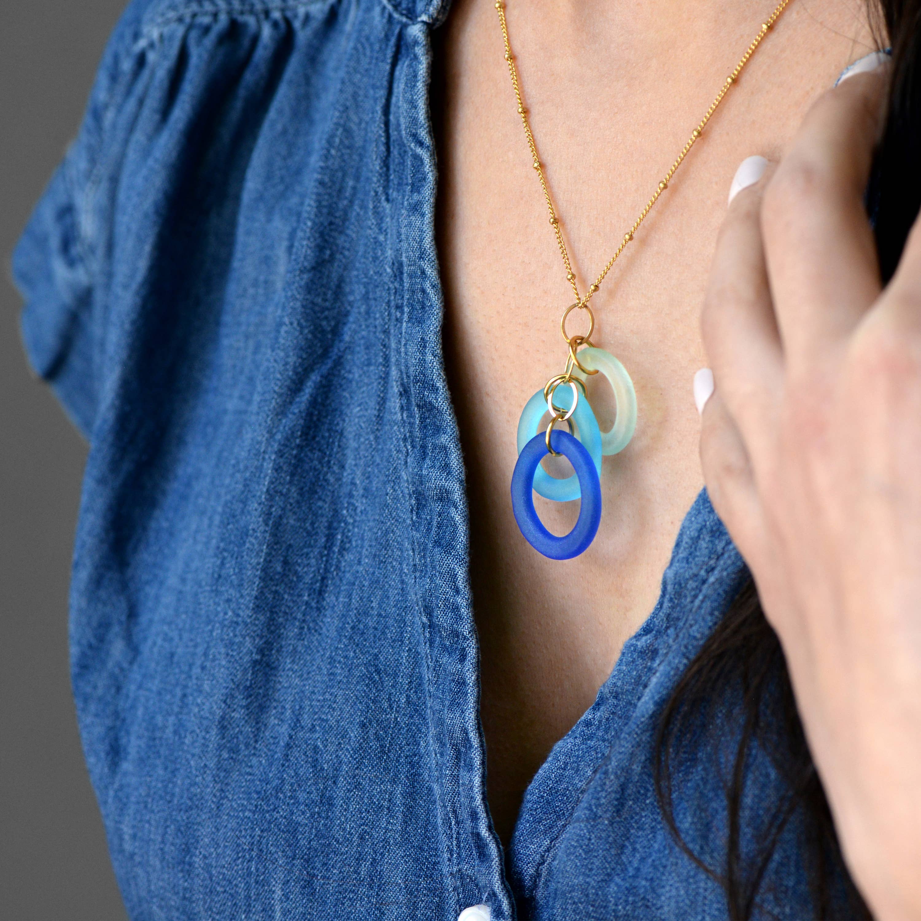 Smart Glass Recycled Jewelry - Wholesale Pendant/Charm Necklace - GOLD SEAGLASS STYLE CHANDELIER NECKLACE | Holiday Gifts 4