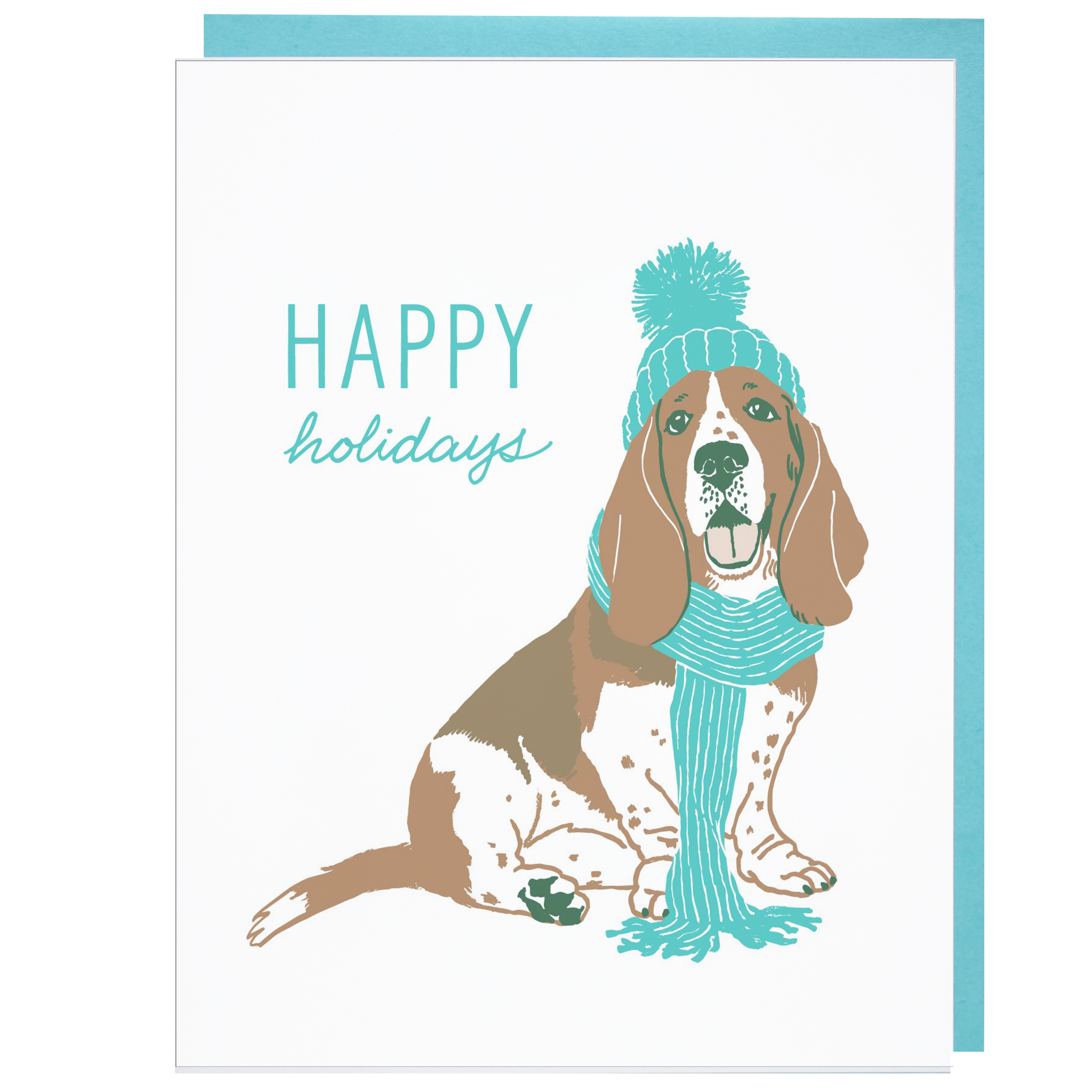 Smudge Ink - Wholesale Season's Greetings Card - Bundled Up Basset Hound Holiday Card - LAST CHANCE0