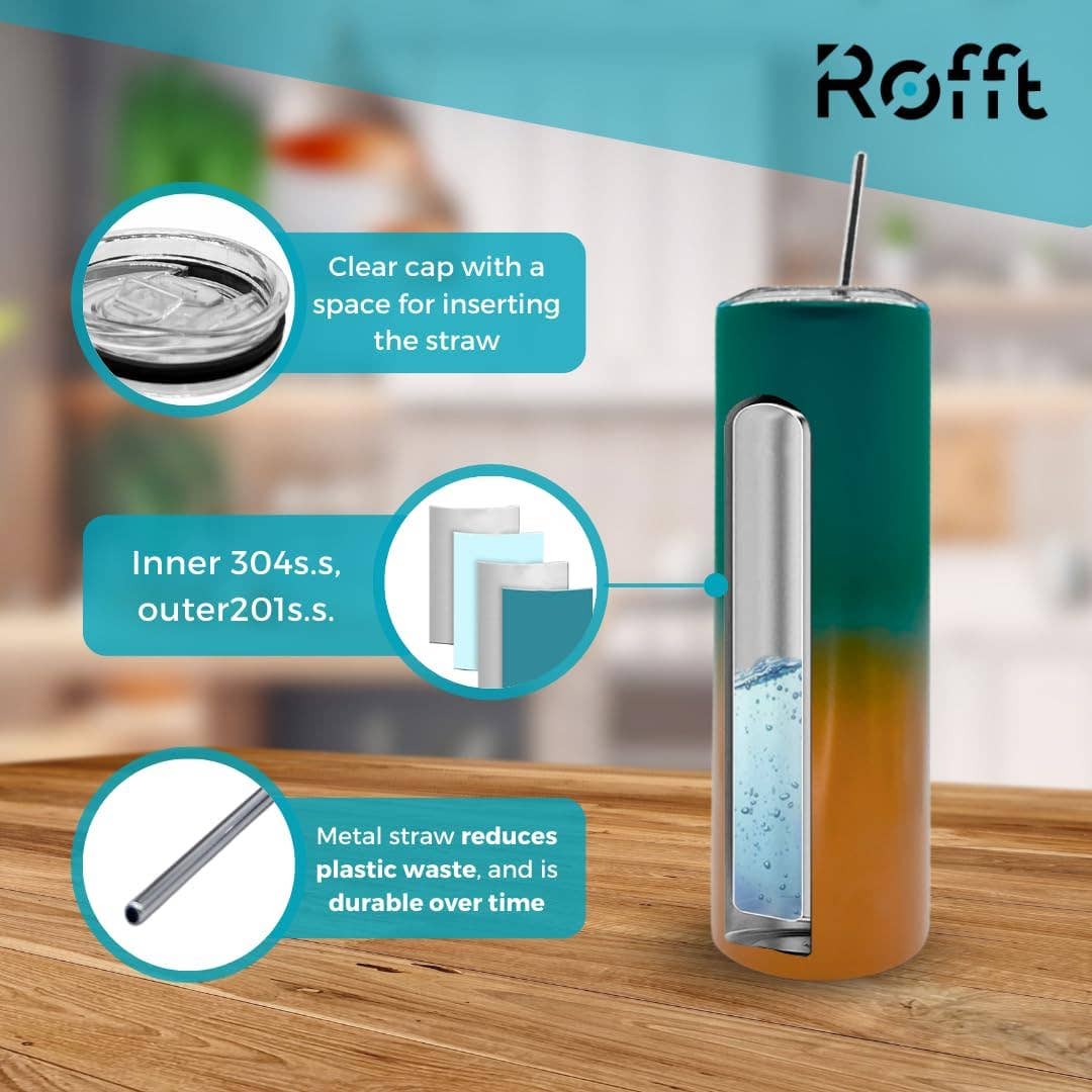 ROFFT USA LLC - Wholesale Insulated Mug/Tumbler - Insulated Stainless Steel Tumbler with Lid and Straw, 22oz, Double Wall, Gradient Colors13