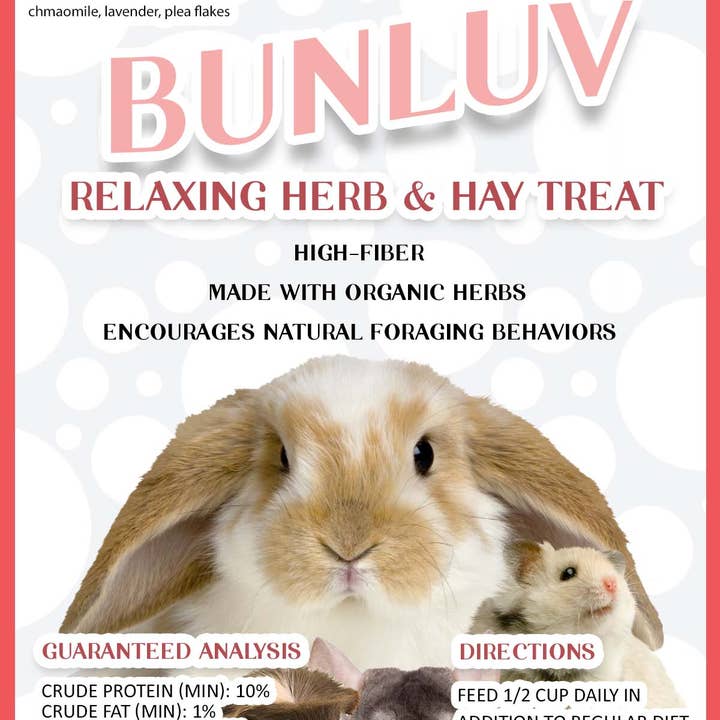 Dahlia Pets - Wholesale Pet Supplement - Not Cat/Dog - BunLuv Hay & Herb Treat For Rabbits, Guinea Pigs, Hamsters, & Chinchillas