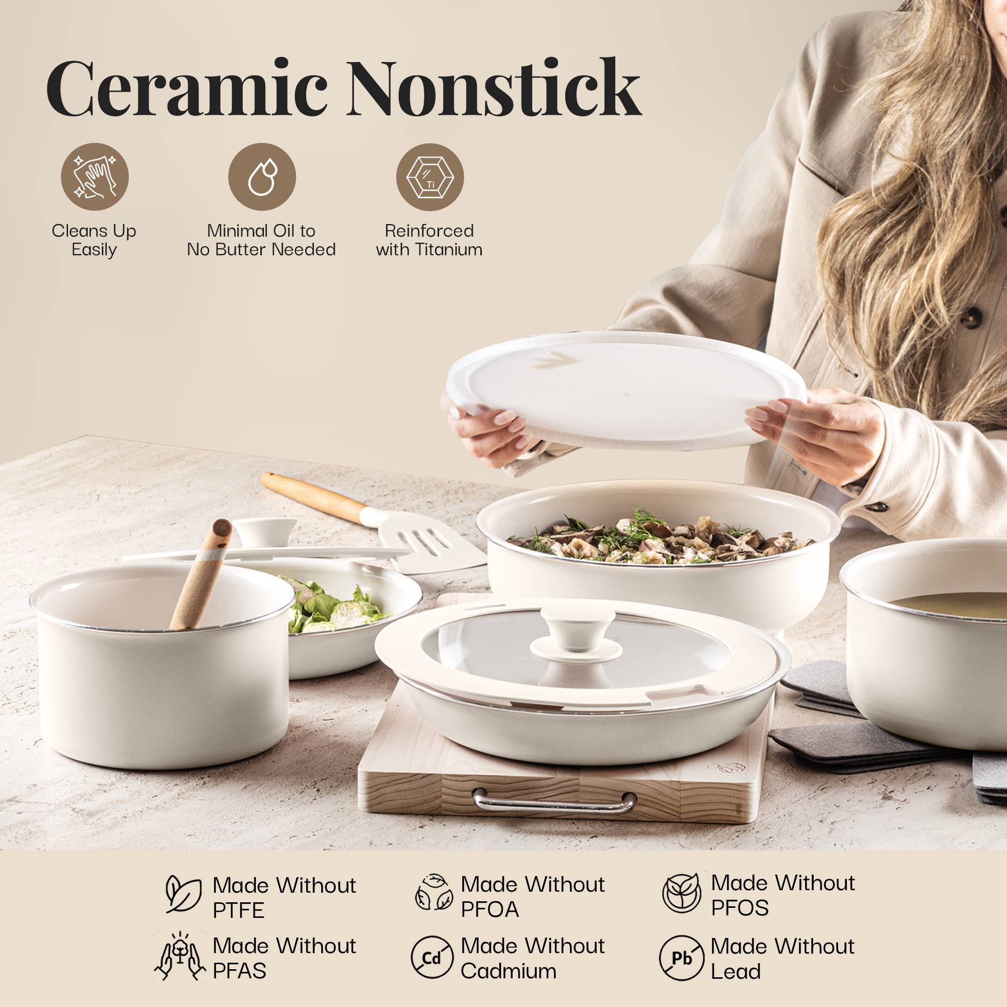 Gotham Steel/Granitestone - Wholesale Cookware Set - Gotham Steel 18pc Set Detachable Handle in Cream3