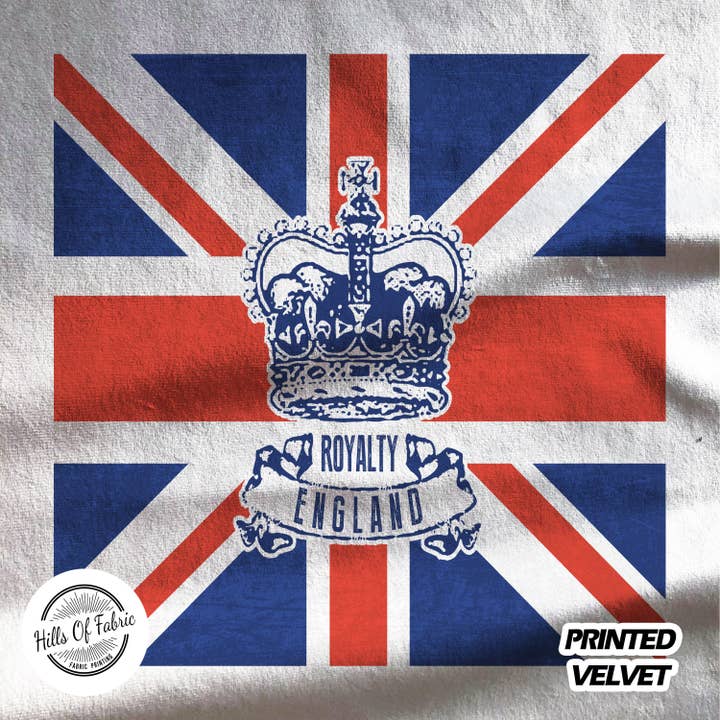 Union Jack Crown Royalty England Printed Fabric Panel for wholesale by Hills Of Fabric