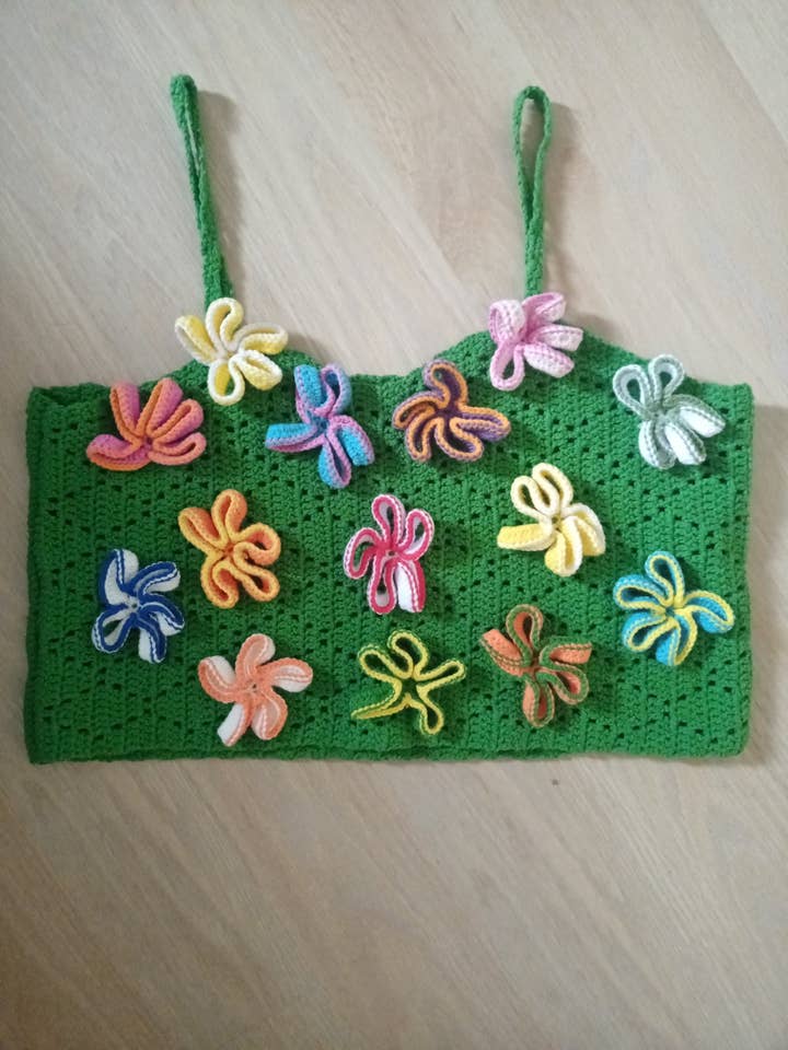 Womens Flower Crochet Crop Top, Multicolor Flower Bralette for wholesale by Design company-Fatma Balkir