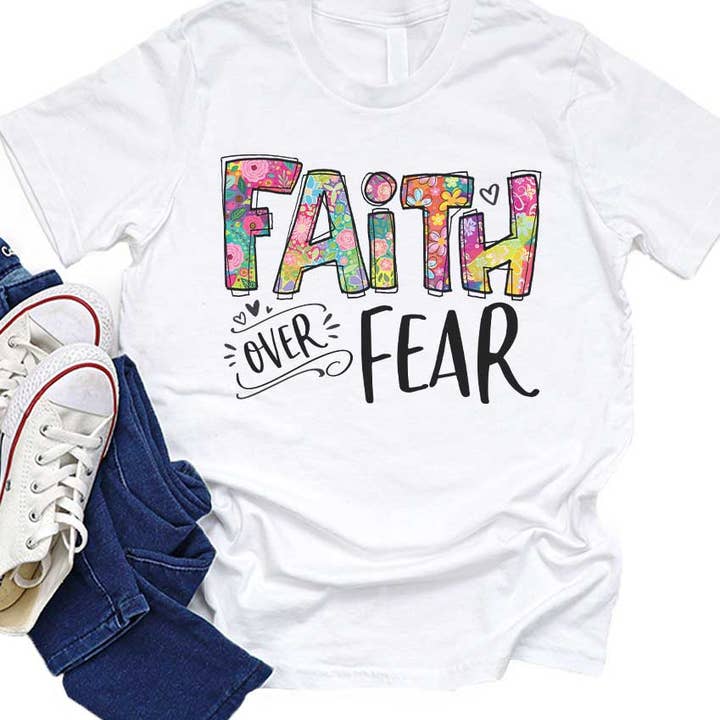 Floral Faith Over Fear Kids Graphic Tee for wholesale by Kids By Kissed Apparel