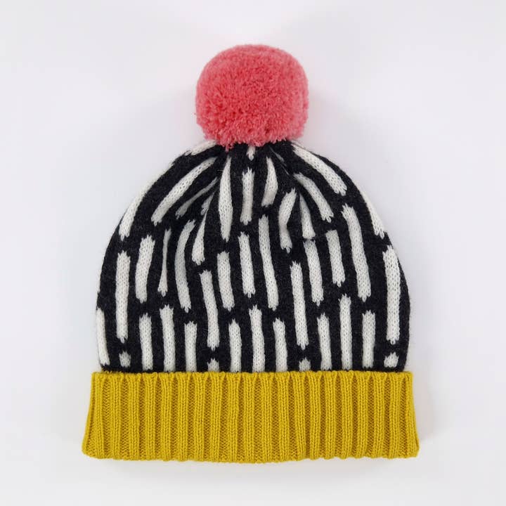 Lambswool Dash Patterned Hat - Yellow and Pink for wholesale by Candy Coated Accessories
