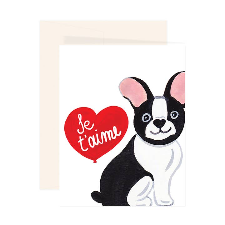 Je t'aime Frenchie Card for wholesale by Paige & Willow