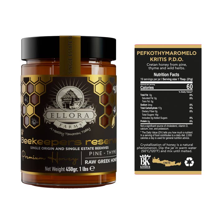 ELLORA FARMS - Wholesale Honey - Single Estate PDO Greek Raw Honey, Pine & Thyme, Gift 450g 6
