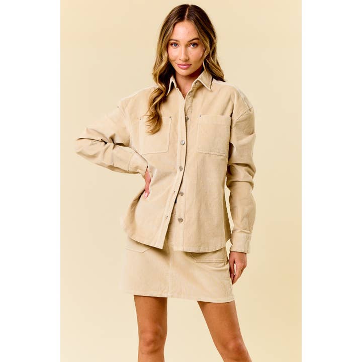 CREAM OVERSIZED CORDUROY SHACKET for wholesale on Faire