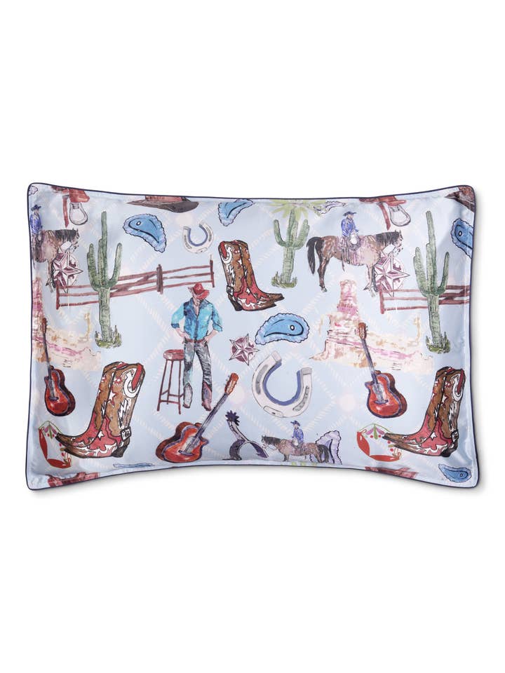 Silk Pillowcase / "Western Blues" for wholesale by Jessica Russell Flint