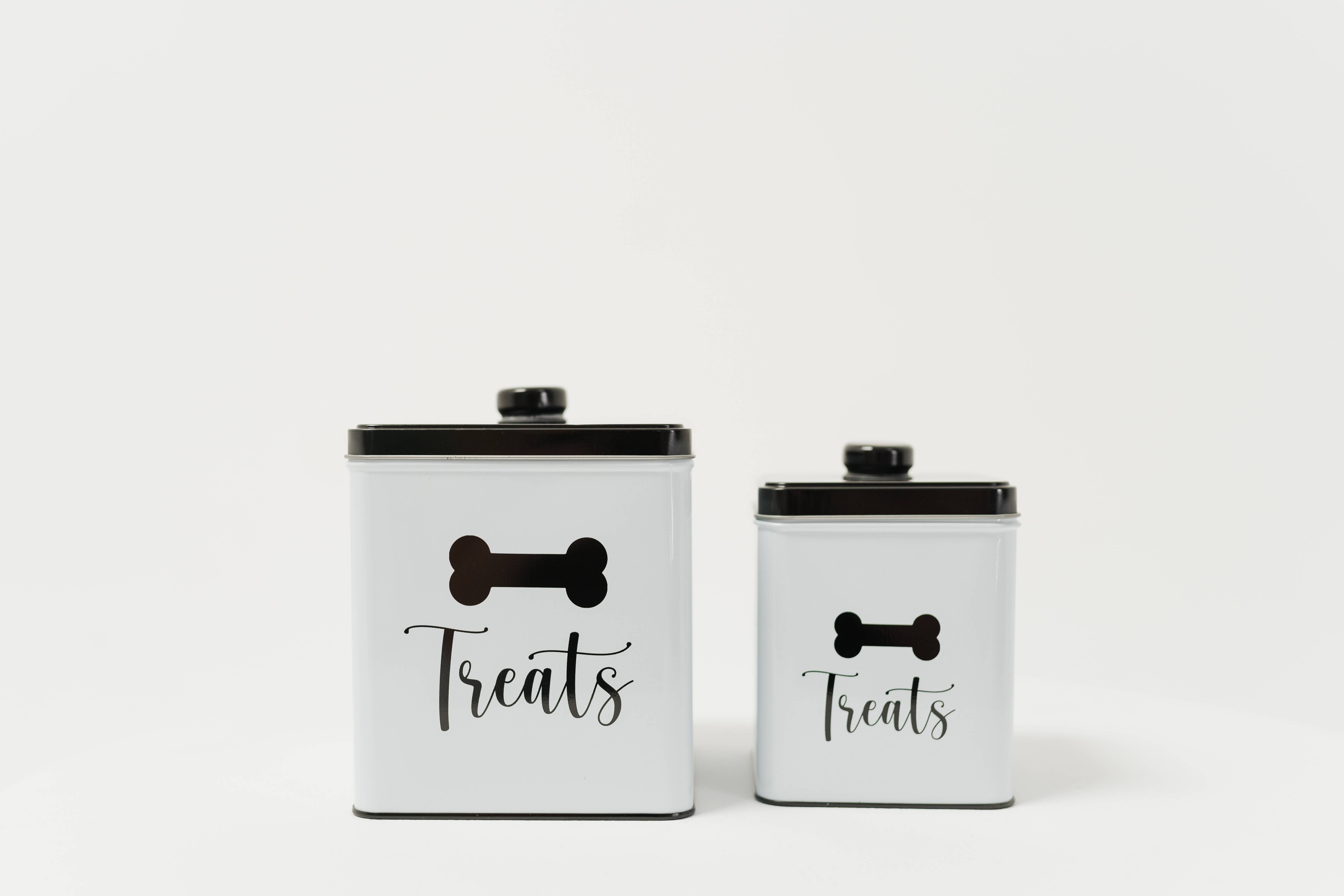 DAHO - Vente Bocal à friandises – chien - Ensemble de 2 boîtes carrées en métal pour friandises pour chiens7