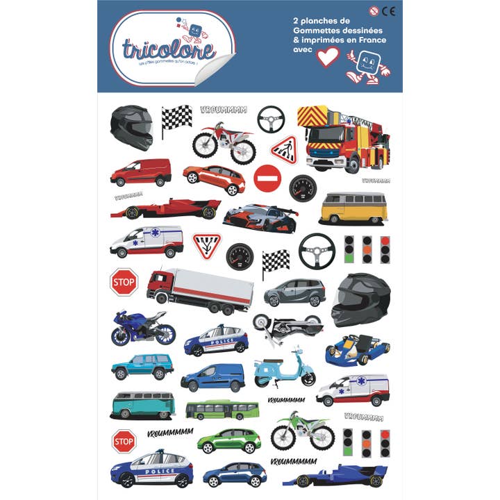 Graine Créative - Vente Autocollant - Enfant et bébé - GOMMETTES VOITURES MOTOS