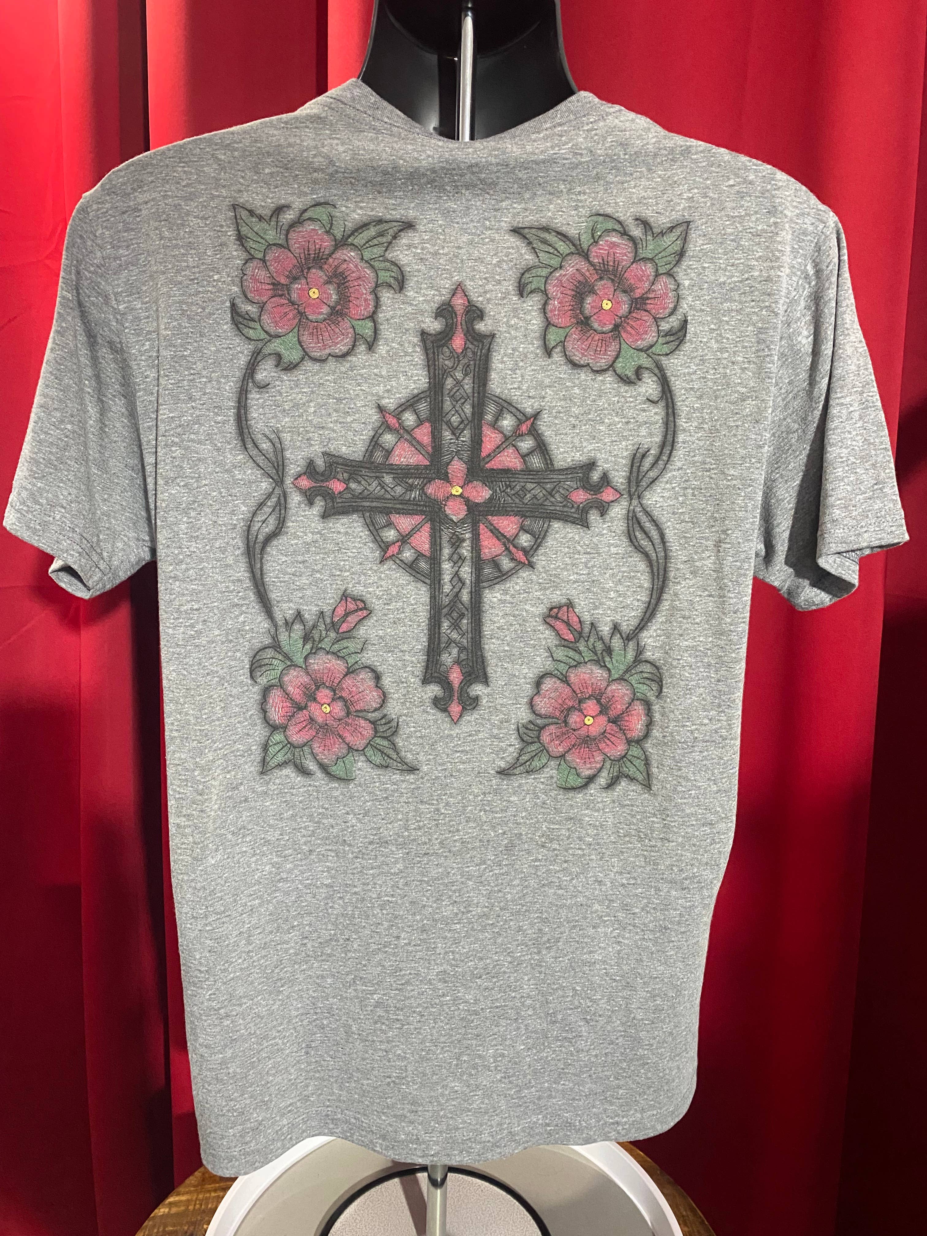 Los Angeles Mercantile™ - Wholesale Screen Printed T-Shirt - Men's - Cross, Flowers, & Blessed Virgin Mary American Traditional Triblend Unisex Crewneck T-shirt11