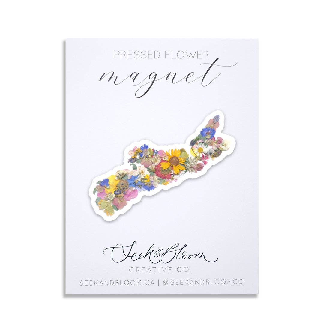 Seek & Bloom Creative Co. - Vente Aimants - Carte de la Nouvelle-Écosse Fleur Pressée, Aimant 3"0