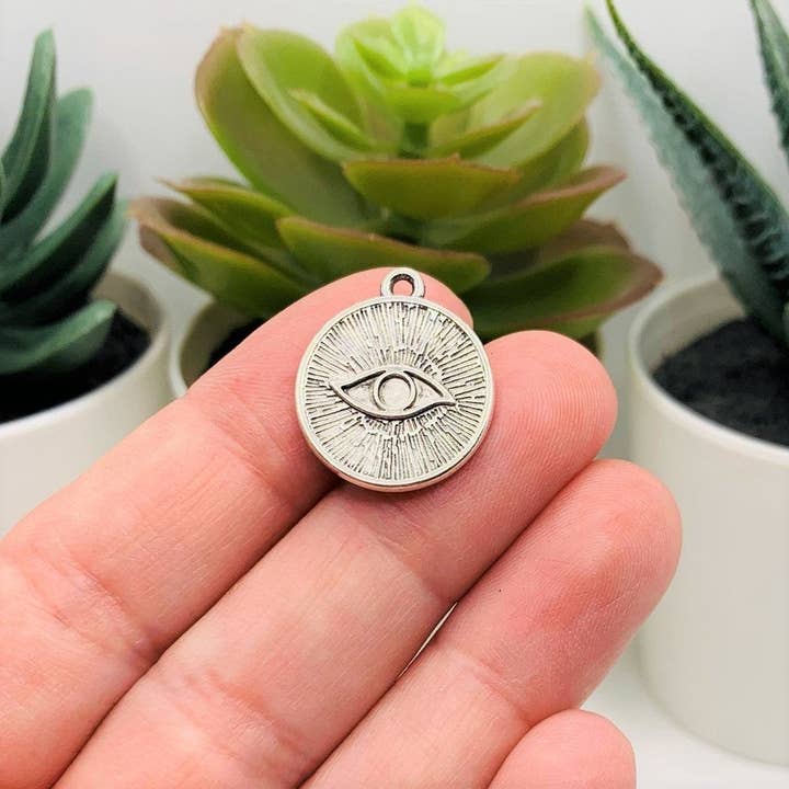 Guerrilla Charm - Wholesale Individual Charm/Pendant - Silver Evil Eye Coin Charms, 20x17mm1
