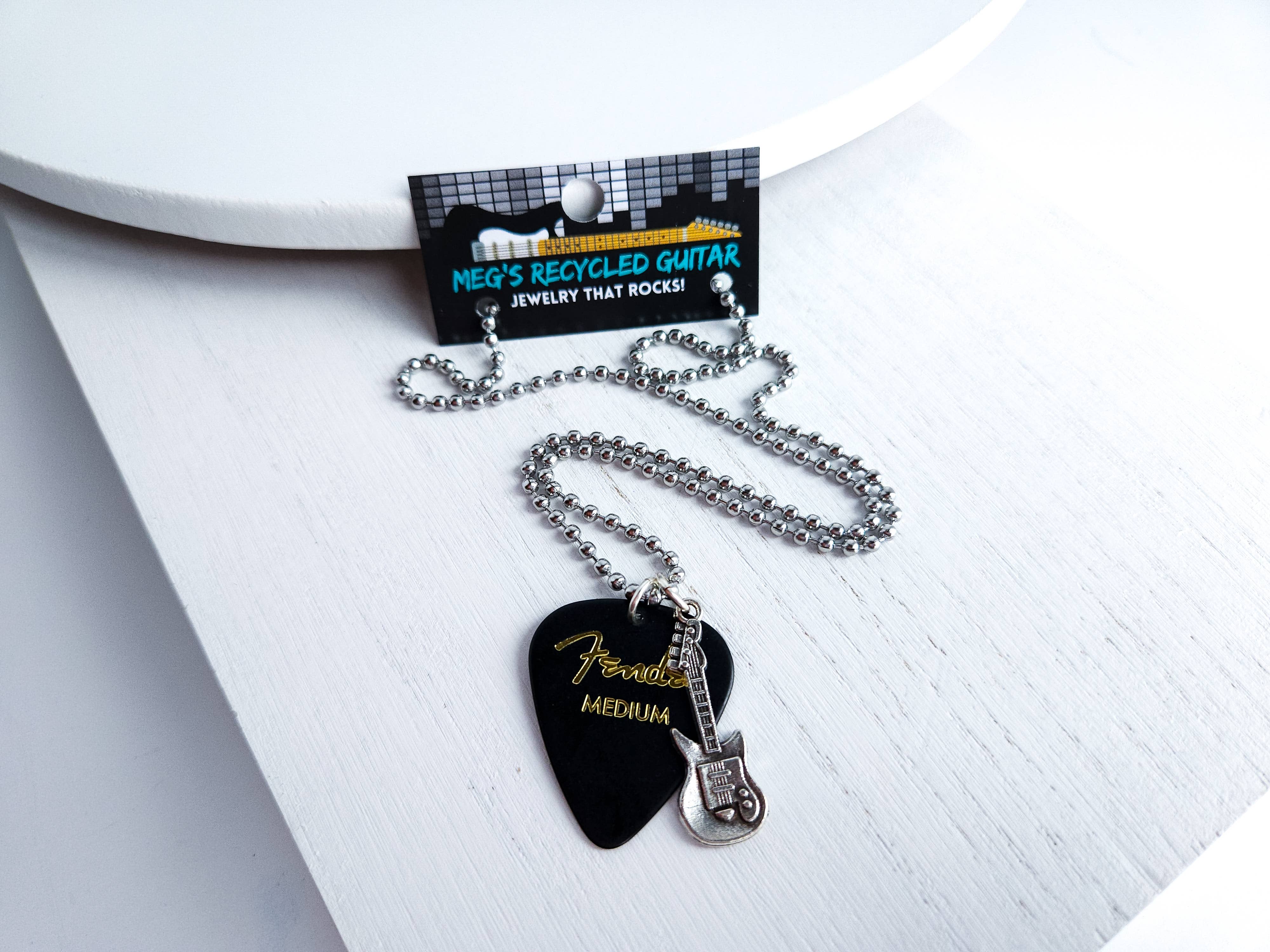 Meg's Recycled Guitar - Wholesale Pendant/Charm Necklace - GUITAR PICK CHARM NECKLACE - 13 COLORS2