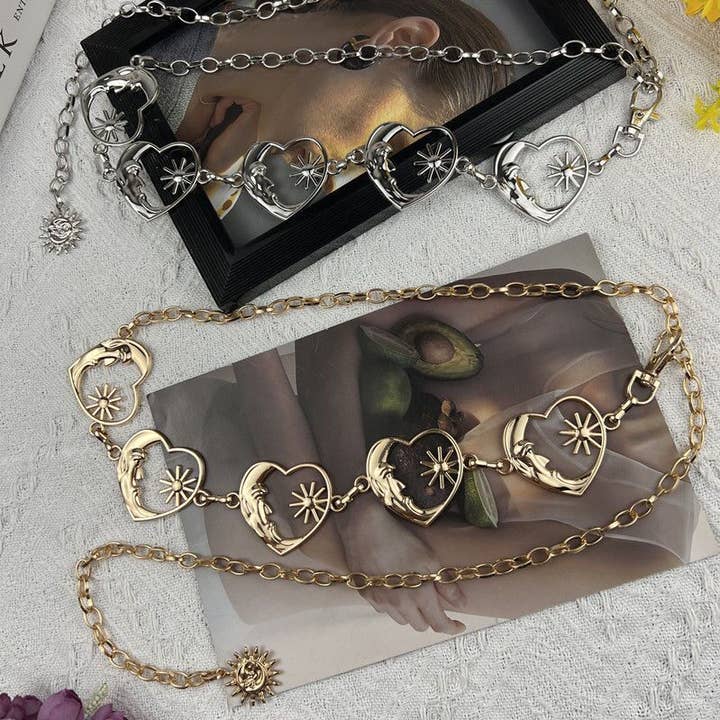 Herzförmiger Mond und Sonne Metall-Taille-Kette für den Großhandel von Tourtiwi
