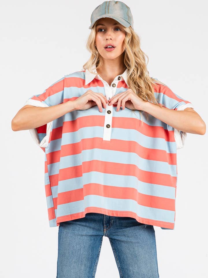 OVERSIZED STRIPED POLO TOP for wholesale by Sewn and Seen