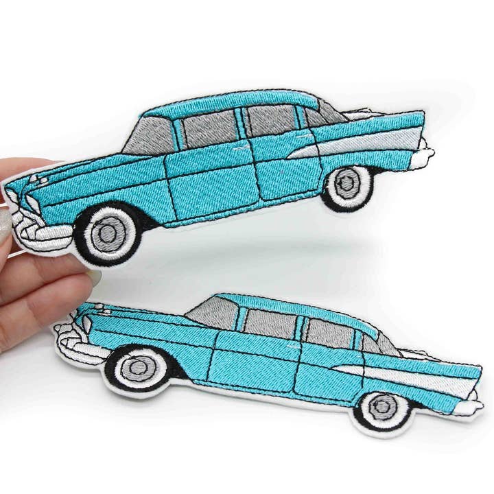 1957 Chevy Bel Air Blue Iron On Embroidered Patch for wholesale by Project Pinup