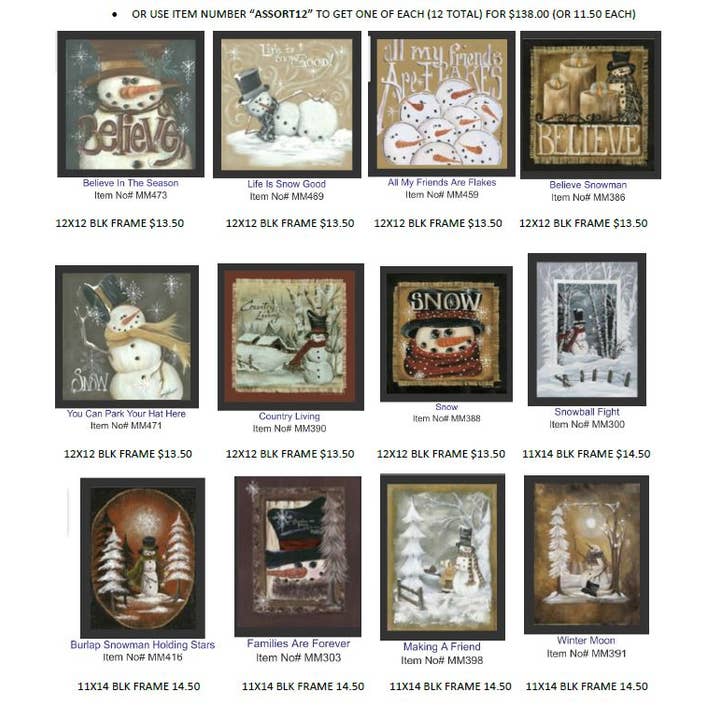 ASSORT 12 | Snowman Assortment Art Print for wholesale by Roslyn Décor
