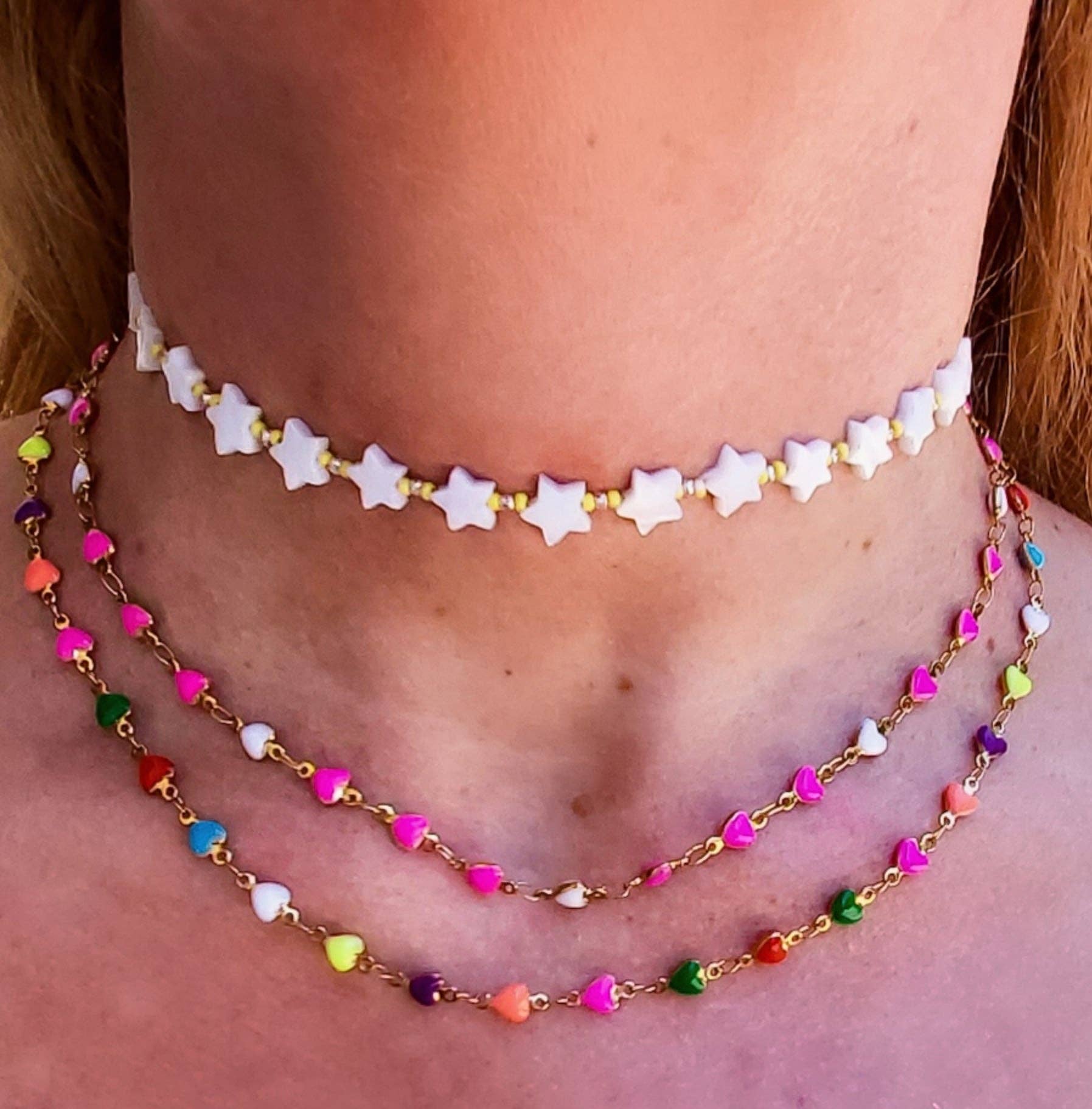 Daemon srls – Engroshandel Perlehalskæde – TAHITI~ halskæde i rustfrit stål med emaljerede hjerter10