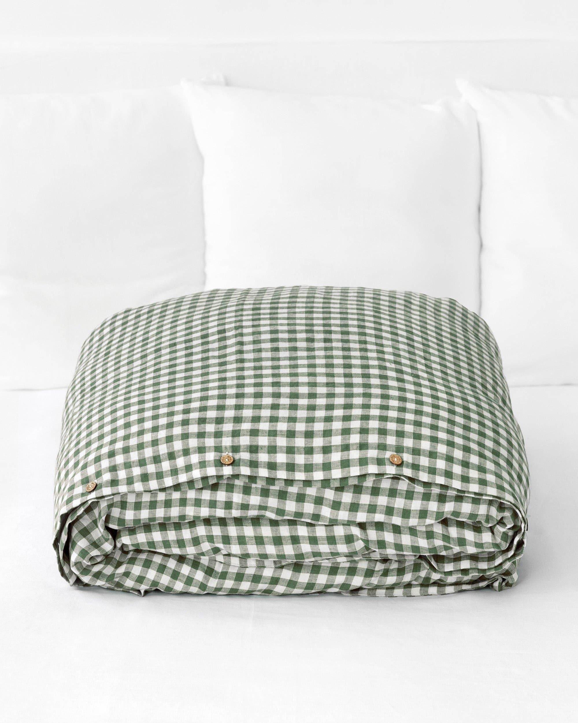 MagicLinen (We handle U.S. import procedures for you) – Engroshandel Dynebetræk – Skovgrøn gingham hørdynebetræk1