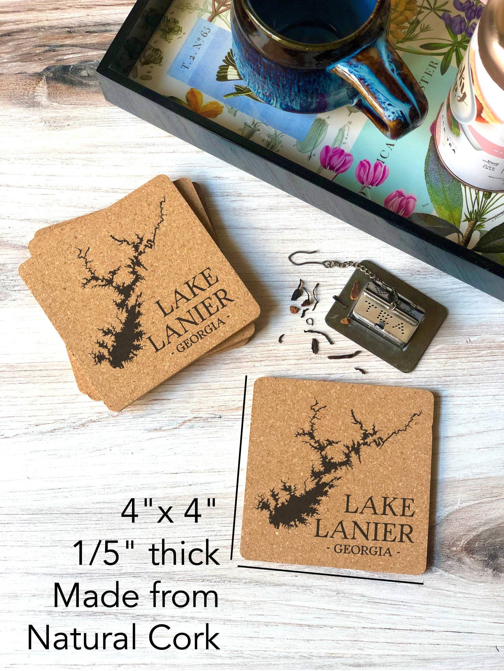 The Lillie Pad - Wholesale Coasters - Custom Lake Map Cork Coasters - Lake Decor and Gifts5