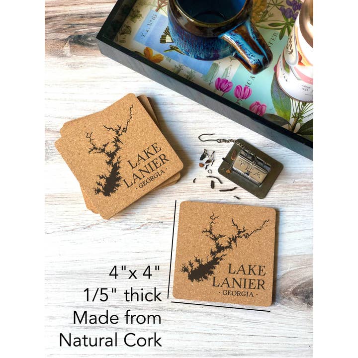 The Lillie Pad - Wholesale Coasters - Custom Lake Map Cork Coasters - Lake Decor and Gifts5