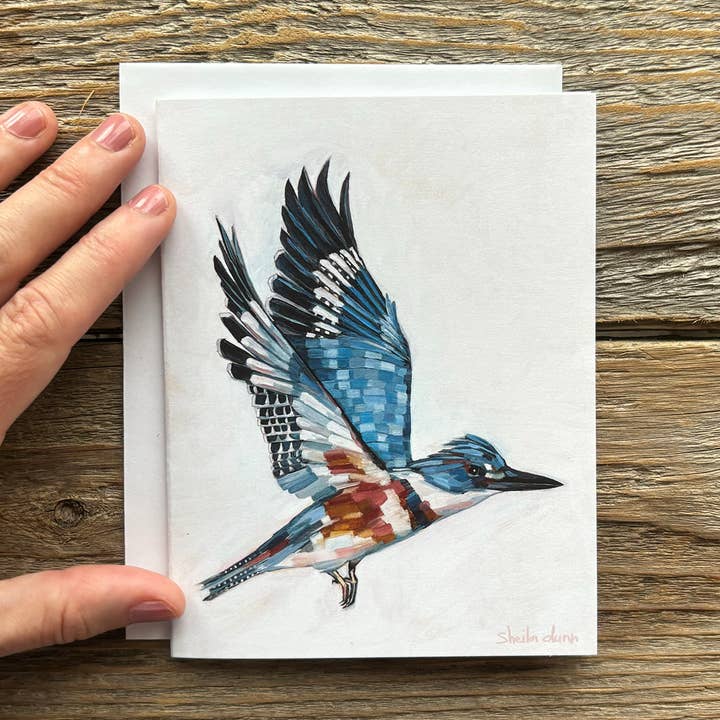Greeting card of Belted Kingfisher card for wholesale by SheilaDunnArt