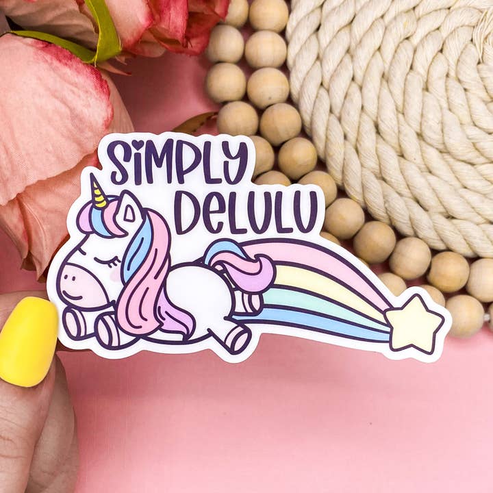 Autocollant en vinyle Delulu Licorne pour la vente par Pink Petal Paper Co