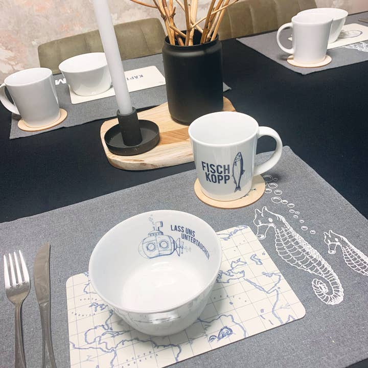 Bow & Hummingbird – wholesale Kaffekoppar – Maritim stor porslinsmugg Fiskhuvud