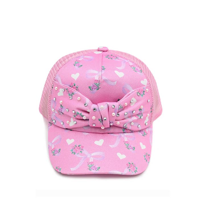 Bow Print Heart Trucker Hat for wholesale by OMG Accessories