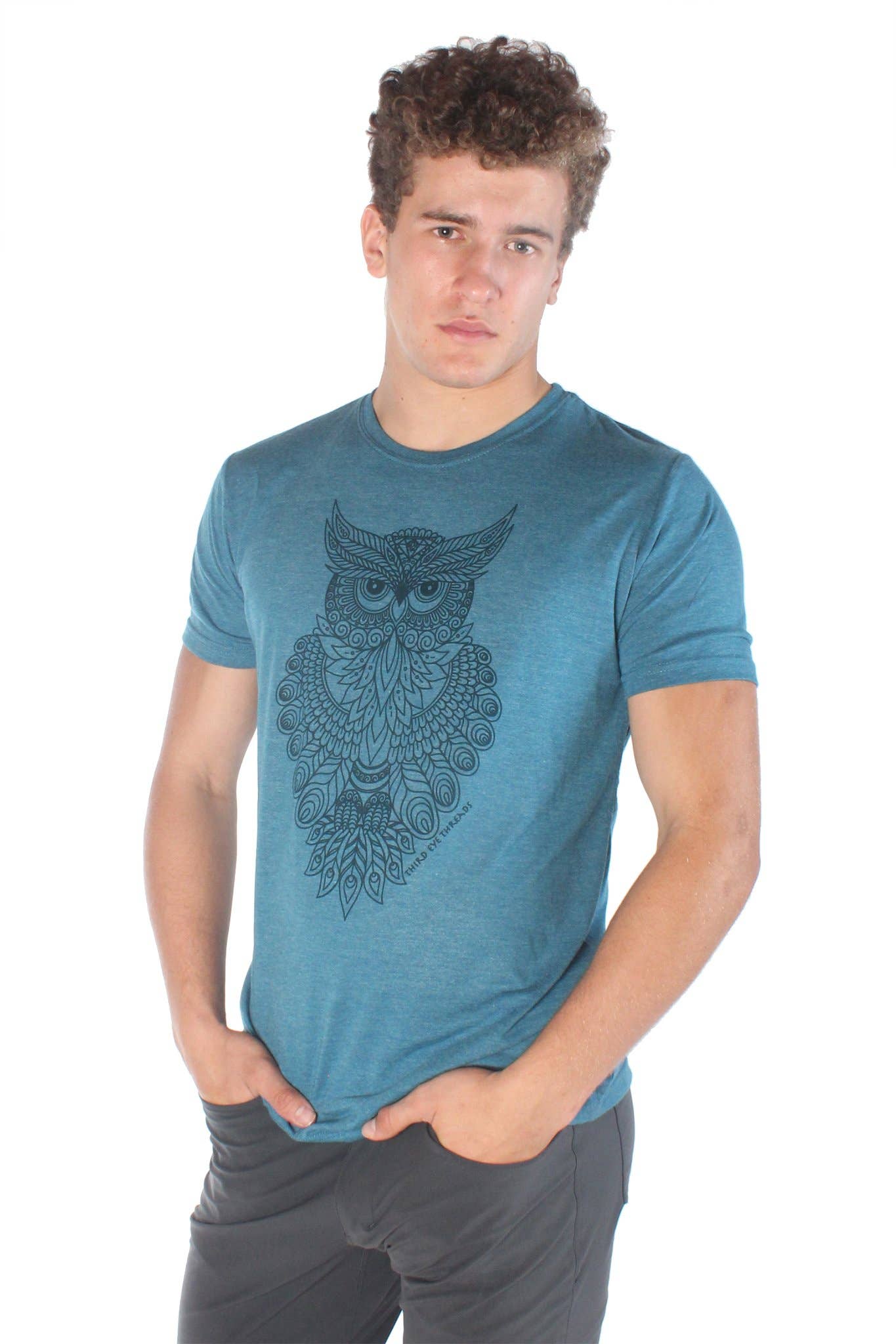 Third Eye Threads - Wholesale Screen Printed T-Shirt - Men's - Sacred Geometry Owl Tri-blend Crew Neck Tee0