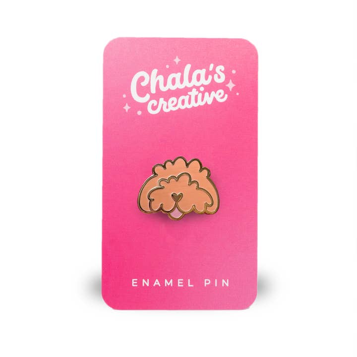 Chala's Creative – wholesale Lapel pin/button – Fluffy Red/ Apricot Dog Doodle Enamel Pin