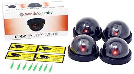 Mandala Crafts - Wholesale Outdoor Sign - Mandala Crafts 4 Dummy Fake Security Dome Cameras with Flashing Red LED Light CCTV Alert Warning Sticker Decal Signs0